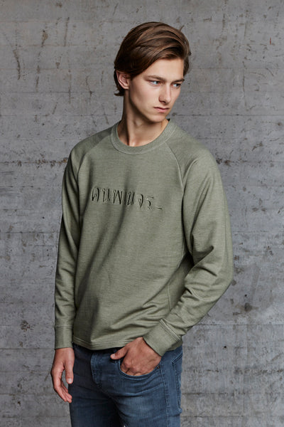 organic crewneck oversized sweater featuring raglan sleeves and ton sur ton embroidery, nwm 15.10
