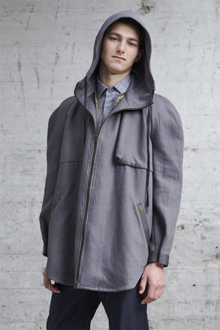 hooded oversized parka with detachable inner jacket
