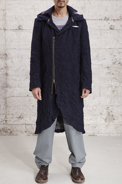 ssfw 154: long coat with a smoking tail and detachable hood made from a wool blend