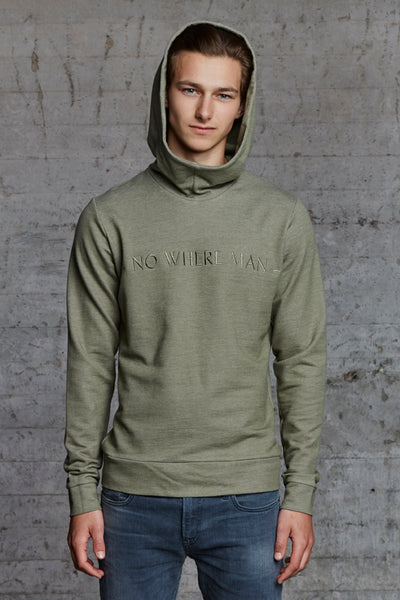 organic hooded sweater with No Where Man ton sur ton embroidered, nwm 15.11